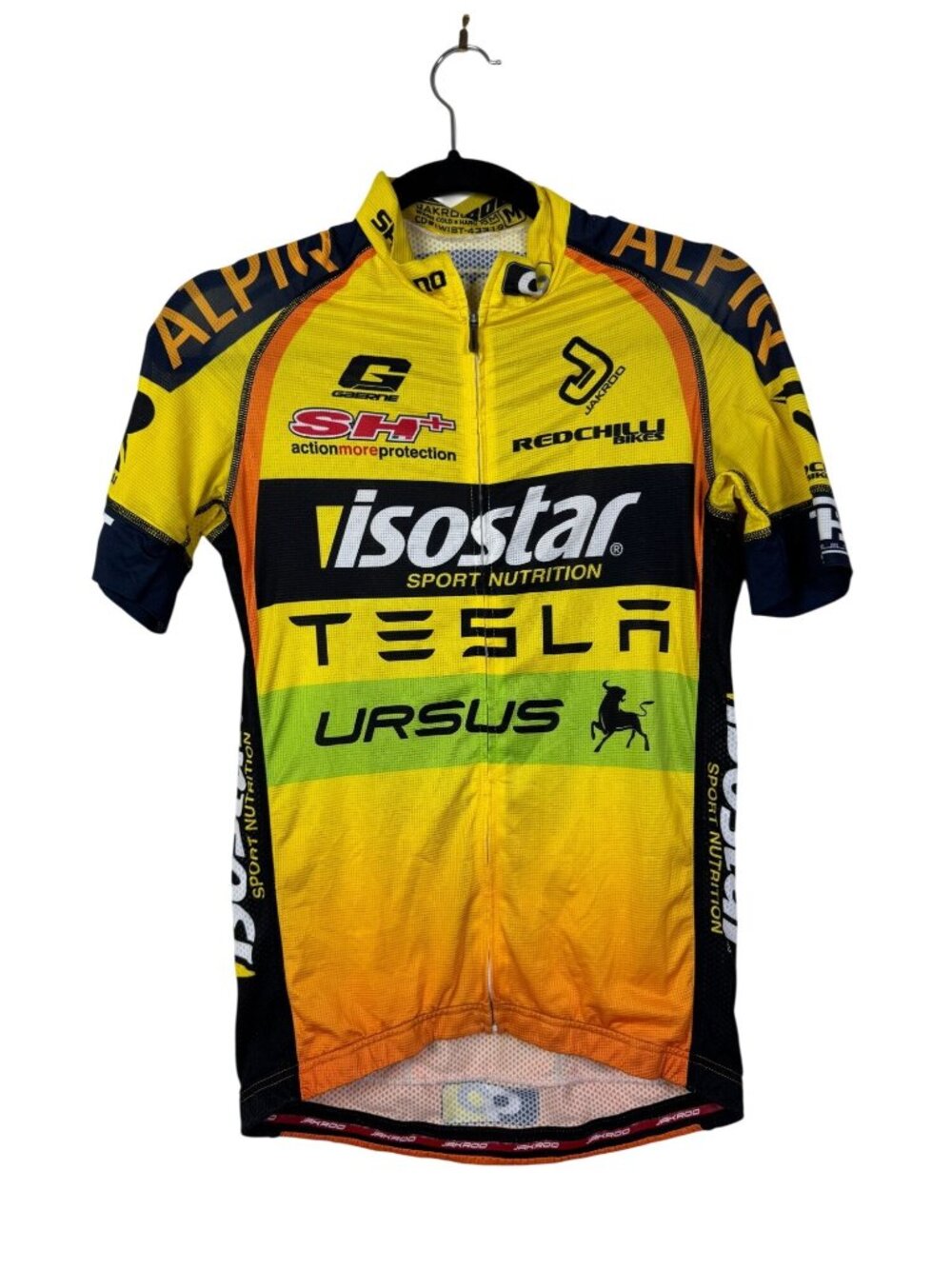 Jakroo Mens Cycling Jersey Slim Fit Yellow Orange Tesla Design Short sleeve Spor